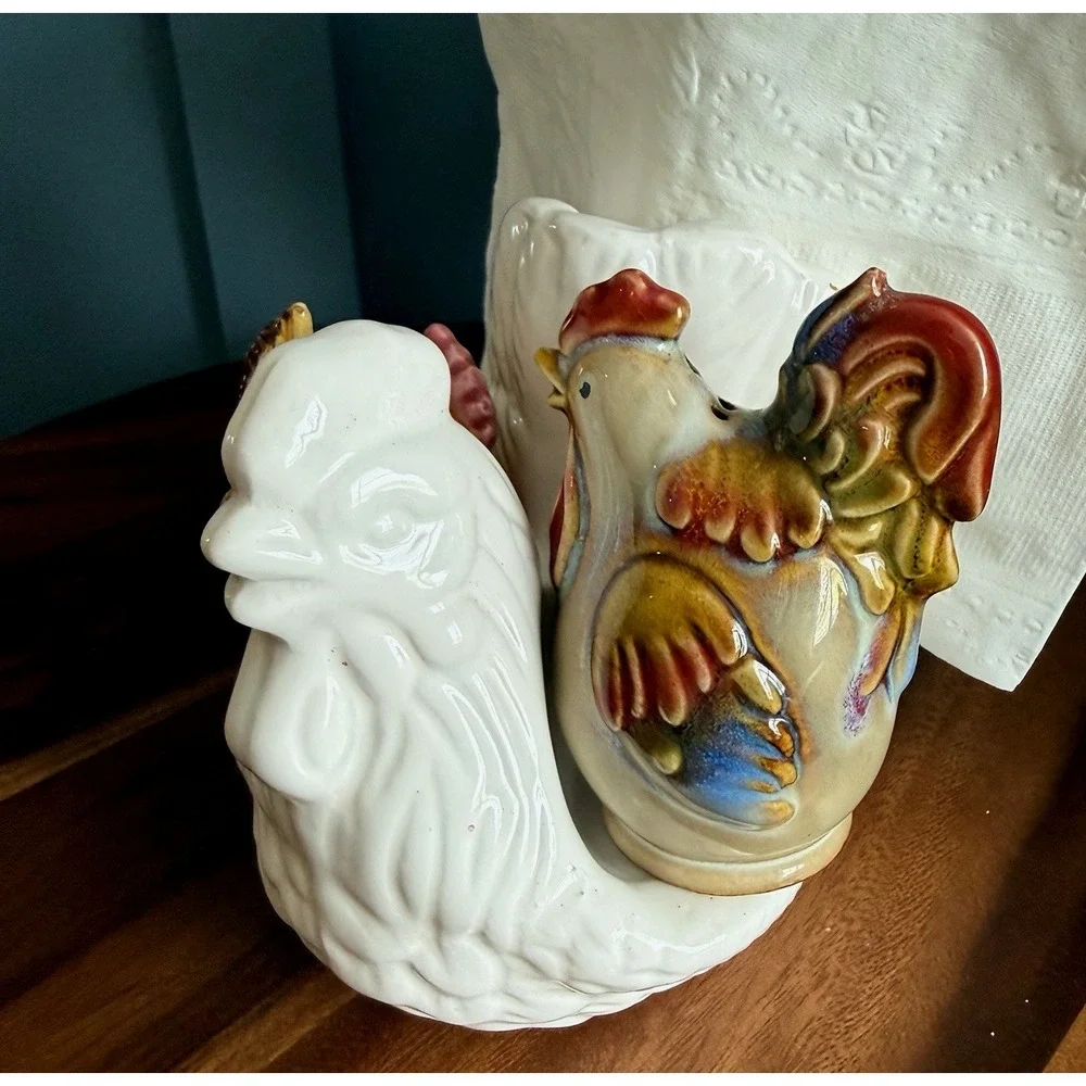 Vintage‎ Rooster Napkin Holder Salt Pepper Set Chicken Japan Farmhouse Davar